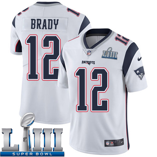 Men New England Patriots #12 Brady white Nike Vapor Untouchable Limited 2019 Super Bowl LIII NFL Jerseys